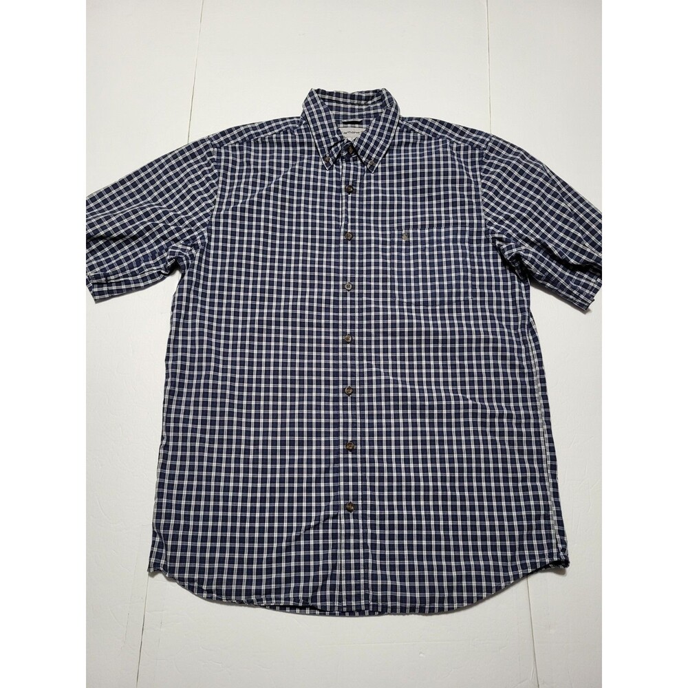 (#L6) Carhartt Relaxed Fit Blue Plaid Cotton Short Sleeve Button-Up Size Men XLT
